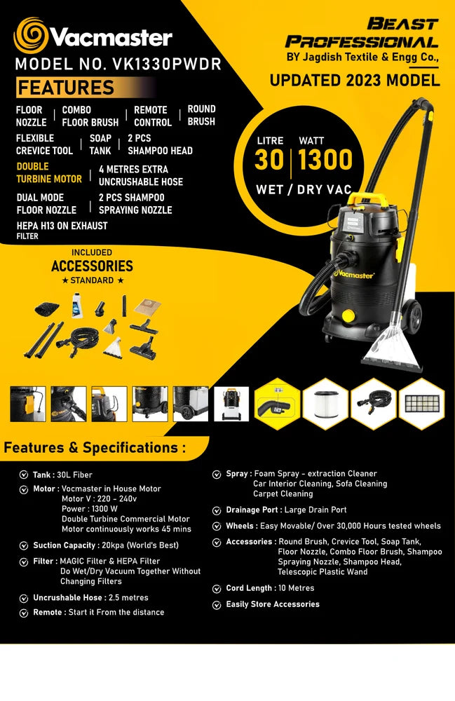 Vacmaster 30 ltr Spray Extraction Vacuum Carpet Cleaner